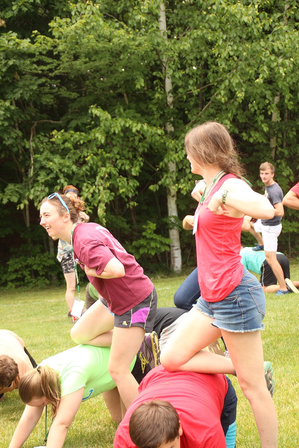 A team building exercise at a camp retreat.